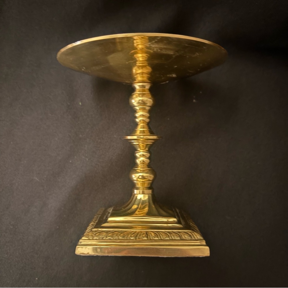 Vintage Solid Brass Pedestal Candle Holder Ralph Lauren Style Decor - Picture 3 of 8